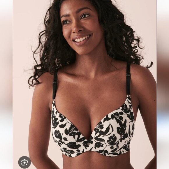 LA VIE EN ROSE | Sleekback Wireless Bra Floral Black White Sz 38D - Picture 1 of 7